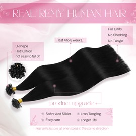 Moresoo K Tip Hair Extensions Human Hair Black U Tip Hair Extensions Off Black Keratin Human Hair Extensions Utip Remy Keratin Hair Extensions Jet Black Pre Bonded Real Hair 18 inch 1G/S 50G/Pack #1