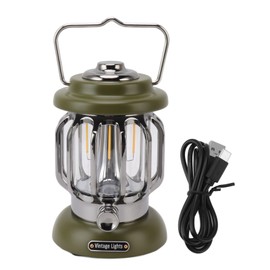 Retro Camping Light Rechargeable Warm Light Vintage Lamp Hanging Tent Lantern Yard Terrace Portable Light 5V Army Green