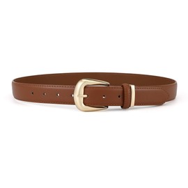 Earnda Brown Women's Casual Belt for Jeans Pants Faux Leather Ladies Waist Belts for Dresses with Gold Buckle