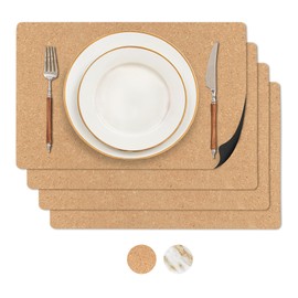 RIMONA'S Heat Resistant Cork Placemats Set of 4 - Natural Fine Cork, Waterproof, Heat Proof Table Protector, Non-Slip, Ideal for Gifting, Mother-in-Law Gift, All-Natural Hard Placemats