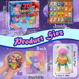 24Pcs 3D Printed Holiday Teddy Bears with Spinning Heart - 12 Color Mini Bears Toys for Kids, Classroom Exchange Gifts, Party Favors & Stocking Stuffers (Holiday Bear Collection)