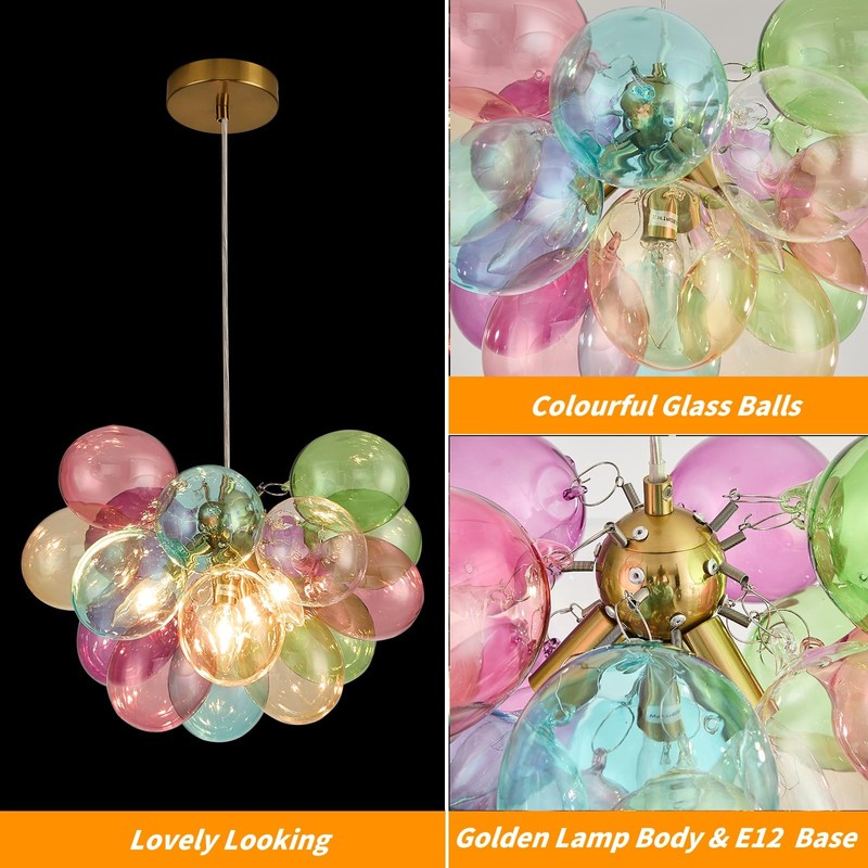 Surpars House Colorful Bubble Balls Chandelier, Modern Glass Ceiling Light,