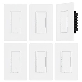 6 Pack BRILLTECH Digital Dimmer Light Switch for 300W Dimmable LED/CFL Lights and 600W Incandescent/Halogen, Single Pole/3-Way LED Dimmer, Screwless Wallplate Included, ETL Listed, White