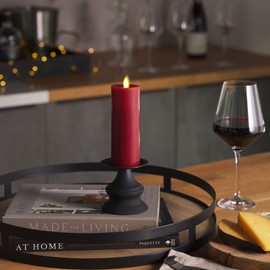 Luminara Flameless Classic Slim Burgundy Pillar Moving Flame Candle- LED Battery Operated Lights - Unscented - Remote Ready (6-inch)