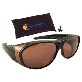 Ideal Eyewear Sun Shield Blue Blocking Fit Over Sunglasses HD Copper Lenses - Wear Over Glasses - Wrap Around, Black Frame With Case, Medium