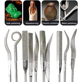 Bestgle 10Pcs Mini Diamond Needle File Set Jewelers Hand Files Tool Kit for Metal Ceramic Stone Jewelry Rough Carving Glass Filing, 140mm/5.1" Length