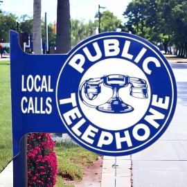 Signs 4 Fun Public Telephone Flange Sign / Phone Signs Edison Vintage Garage Man Cave Decor