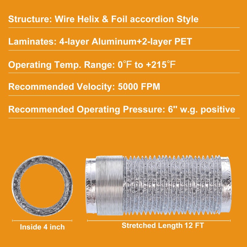 Steelsoft Heavy Duty 4"Flexible Dryer Vent Exhaust Duct Hose 12