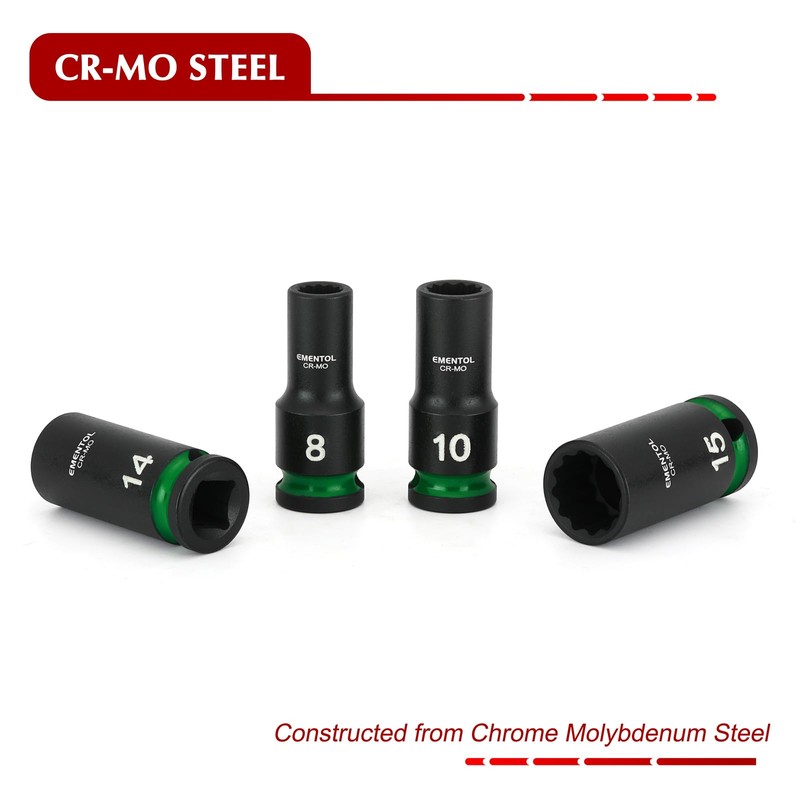 EMENTOL 3/8" Drive Impact Socket Set, Semi-Deep Sockets, 13 Pieces,
