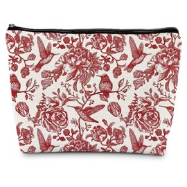 CIOJUNE Chinoiserie Makeup Bag, Red and White Porcelain Makeup Bag, Vintage Makeup Bag, Red Floral Cosmetic for Women, Aesthetic Makeup Bag