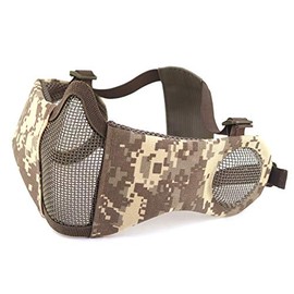 HANSTRONG GEAR Tactical Airsoft Metal Mesh Breathable Protective Half Face Mask With Ear Cover ACU