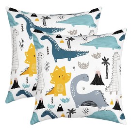 Dinosaur Cushion Covers 40 x 40 cm Children's Dino Cushion Cover Teenagers Boys Girls Kawaii Cute Cartoon Animal Pattern Cushion Cover Geometric Dinos Decor Decorative Cushion Sofa Cushion Set of 2