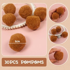 Toaob 30 Pieces Pompoms for Crafts, Large, 5 cm, Coffee Colour, Pompom, Fluffy Plush Set, Balls, Art Bobble for Decorating, Decorating, Sewing, DIY, Funny Creative Crafts