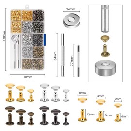 360 PCS Leather Rivets 3 Sizes Double Cap Rivets with 3 PCS Fixing Tool Kit Round Rivets Tubular Metal Studs Rivets for Leather Crafts, Clothes, Shoes, Jackets, Belts, Handbags, 4 Colors