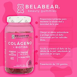 solanum Belabear Colágeno + Biotina con Vitamina A, C, D3, Ácido Fólico 150 Gomitas de 2,8 g c/u