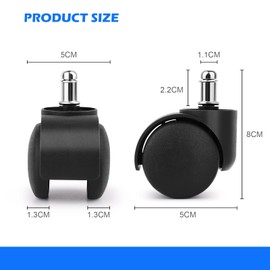 Set of 5 Office Chair Wheels, Replacement Hard Floor Castors for Gaming Chairs, Swivel Chairs, Wheels, Clean Rolling Chair Castors, Ideal for Parquet, Laminate, Tile and Stone Floors