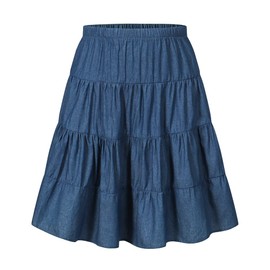 J·E Sterguard Girls' Skirt, Pure Cotton Blue Girls Denim Skirt, Knee Length A-Line Hem Girls Jean Legging Skirt, Denim Skirts for Girls2252SL1