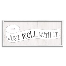 Stupell Industries Roll with It Phrase Charming Country Toilet Paper, Designed by Natalie Carpentieri White Framed Wall Art, 30 x 13
