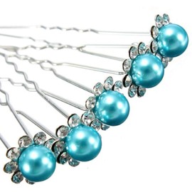 MontCherry Pearl/Crystal Flower Diamante Wedding Bridal Prom Hair Pins by Trendz (Sea Green, 10 Pins)