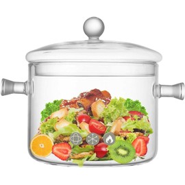 Riavzau Glass Cooking Pot, 1.5L/50oz Heat-Resistant Borosilicate Glass Saucepan with Cover, Cookware Set Stovetop Pot for Soup, Pasta,& Baby Food (50OZ)