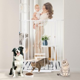NexusSmash 41 Inch Tall Baby Gate with Small Cat Door, Adjustable Auto Close Dog Gate Easy Walk Thru Pet Door for Stairs, Doorway, House (White, 29.52"-35.43")