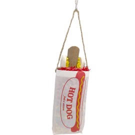 Mandarin Bird Toys by M&M 1558 Sola Hot Dog - Handmade Super Shreddable Foraging Bird Toy, Lightweight Sola Wood Hot Dog, Food Grade Paper Bag, Lots of Crinkle Paper, Beak and Feet Thrilling