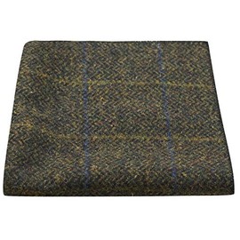 King & Priory Luxury Juniper Green Herringbone Check Pocket Square, Handkerchief, Tweed