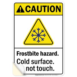 Caution Frostbite Hazard Do Not Touch Cold Surface With Symbol Sign, 10x7 Inches, 4 Mil Vinyl Decal Stickers Weather Resistant, Made in USA by My Sign Center