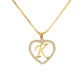 Letter K Necklace in 18K Gold Plated for Women and Teenagers with Jewellery Box and Certificate, Silver, Cubic Zirconia