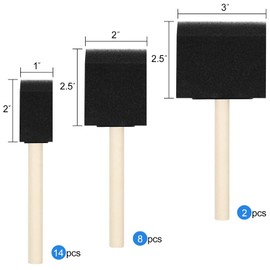 24 Pcs Foam Paint Brushes, Wood Handle Sponge Brushes for Painting, Staining, Varnishes, and DIY Craft Projects (1'', 2'' and 3'')