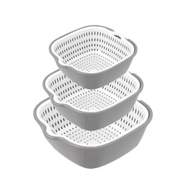 Cestas de verduras para lavar en la cocina, cestas de frutas y verduras, apilables, múltiples capas, colador y colador de frutas y verduras