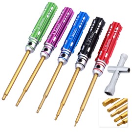 GoHobby Small RC Hex Driver Set - 5pcs Hex Allen Screwdriver Kit 0.9mm 1.27mm 1.3mm 1.5mm 2.0mm and Cross Wrench Repair Tools for Axial SCX24 RC Car Little Models