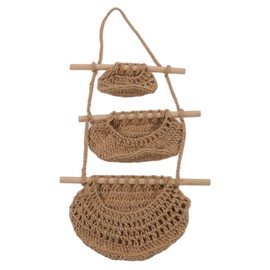 Hanging Fruit Basket 3 Tier Wall Mounted Handcraft Hemp Rope Wood 3 Tier Hanging Wall Basket for Toys Pet Plush Toys Dolls