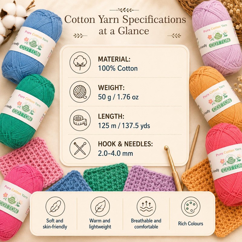 Aeelike Pure Cotton Yarn for Crochet & Knitting, Baby Cotton