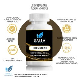 NAD Ultra 30 Cápsulas SAISA HERBAL | Nicotinamida Ribosa 100% Pura | Energía Celular, Antienvejecimiento y Rendimiento Cognitivo