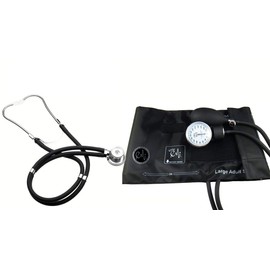 EMI Aneroid Sphygmomanometer Manual Blood Pressure Large Adult Cuff (Large Adult Stethoscope Set - Black)