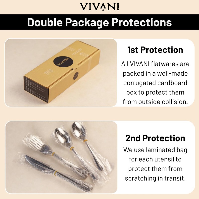VIVANI 16 Piece Heavy Silverware Set for 4, Forged Stainless
