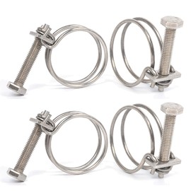 4 Pcs Double Wire Hose Clips Adjustable 304 Stainless Steel Hose Clamps Pond Hose Joint to Fit for 22-25mm/ 0.86-0.98 inch Pipe