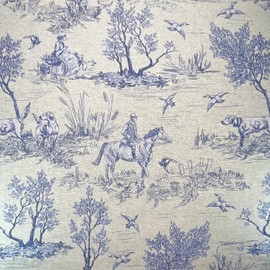 Crafty Cotton Rich Panama Canvas Fabric - Country Toile Navy Blue - Horse & Hounds - Width 140cm - Home Furnishings Craft Projects