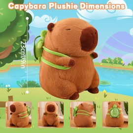OZIF Cute Capybara Plush Kawaii 10 Inch Capybara Stuffed Aniamls Toys with Turtle Backpack, Bread and Strawbery Toys Gifts for Baby Boys Girls (Turtle Backpack)