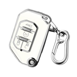 QBUC for Jeep Key Fob Cover,Flip Key Case Protector with Keychain Fit for Jeep Wrangler JLU JL Gladiator Rubicon JT Smart Remote Key Accessories (White)