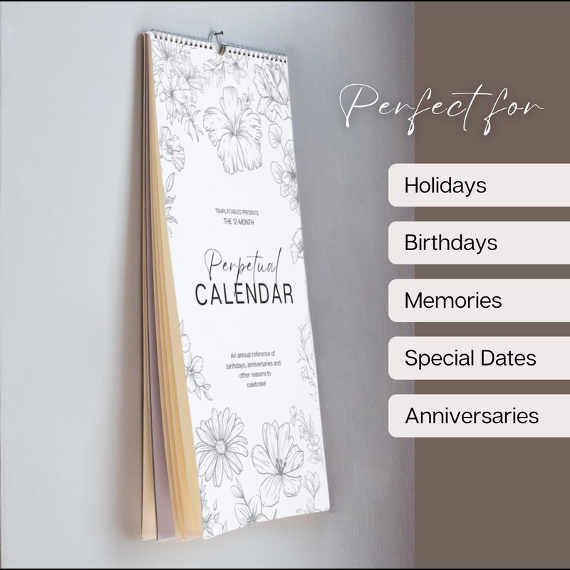 Perpetual Monthly Wall Calendar for Birthdays, Anniversaries & Special Dates