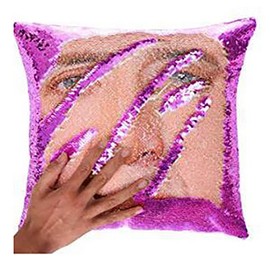 LydeLog Nicolas Sequin Cushion Cover Reversible Funny Gifts Decorative Pillow Case Glitter 16x16 Inch (Purple)