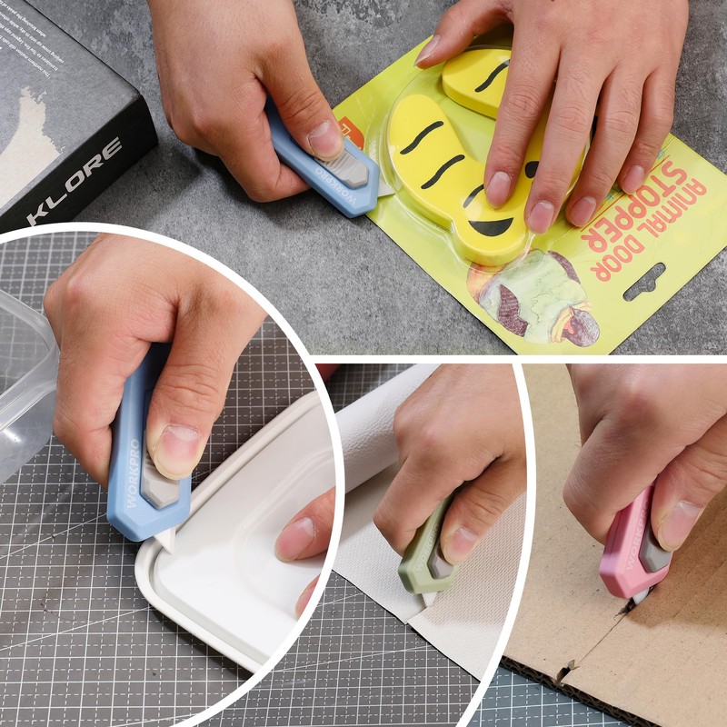 WORKPRO Ceramic Small Safety Box Cutter, Automatic Rebound Mini Letter