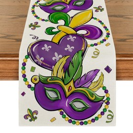 Mardi Gras Table Runner New Orleans Brazi Carnival Table Cover Fat Tuesday Decor Mardi Gras Decorations for Home Table