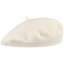 Lipodo Biskaya Cotton Basque Women's Beret Hat Made of 100% Cotton - Hat One Size (53-58 cm) - French Hat Spring/Summer, cream white, Unit size