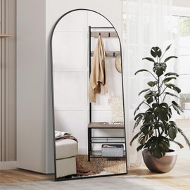 NEUWEABY Arch Full Length Mirror Arched Floor Mirror 65"x24" with Stand Large Wall Mirror Full Body Mirror Black Standing Hanging or Leaning Against Wall for Bedroom Entry, Bedroom, Living Room