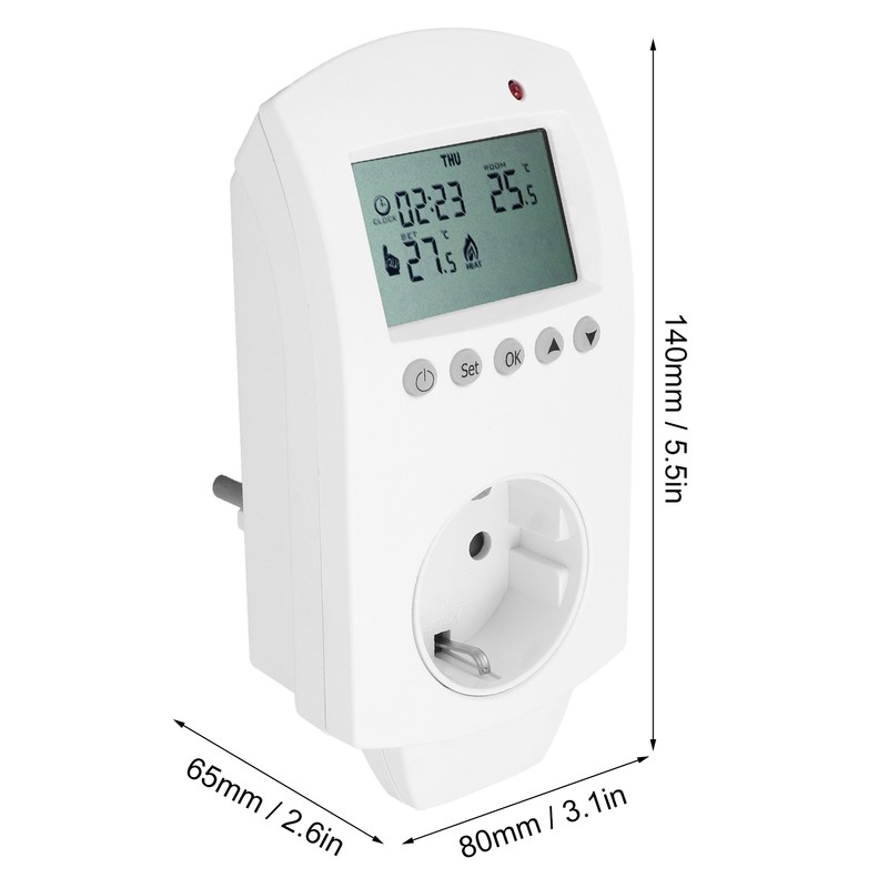 Plug‑in Thermostat LCD Programmable Heating Temperature Controller 16A