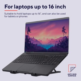 Trust Primo Foldable Laptop Stand, 16 Inches, Lightweight Folding Laptop Holder, Height Adjustable in 6 Levels, for MacBook Pro, Notebook, Air, Dell, HP Lenovo Home, Office, Grey