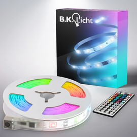 B.K.Licht - USB LED Strip 5 m with Remote Control, Colourful RGB Light, Dimmable, LED Strip, Room Decoration, Gaming Decoration, LED Strip, LED Light Strip, 500 x 0.2 x 1 cm, White